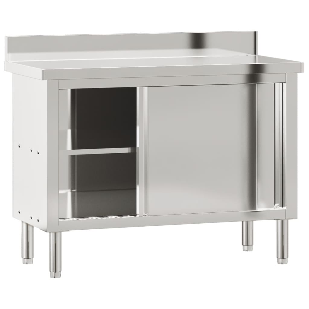 Kitchen Work Table with Sliding Doors Stainless Steel
