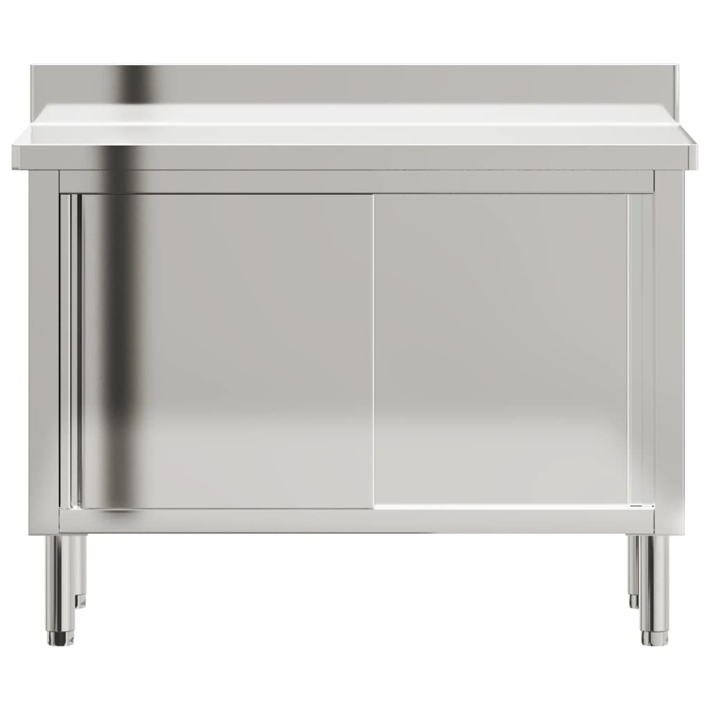 Kitchen Work Table with Sliding Doors Stainless Steel