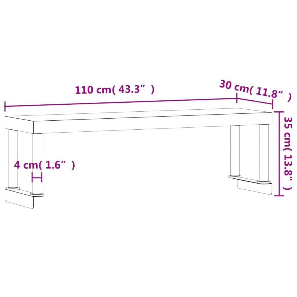 Work Table Overshelf 110x30x35 cm Stainless Steel