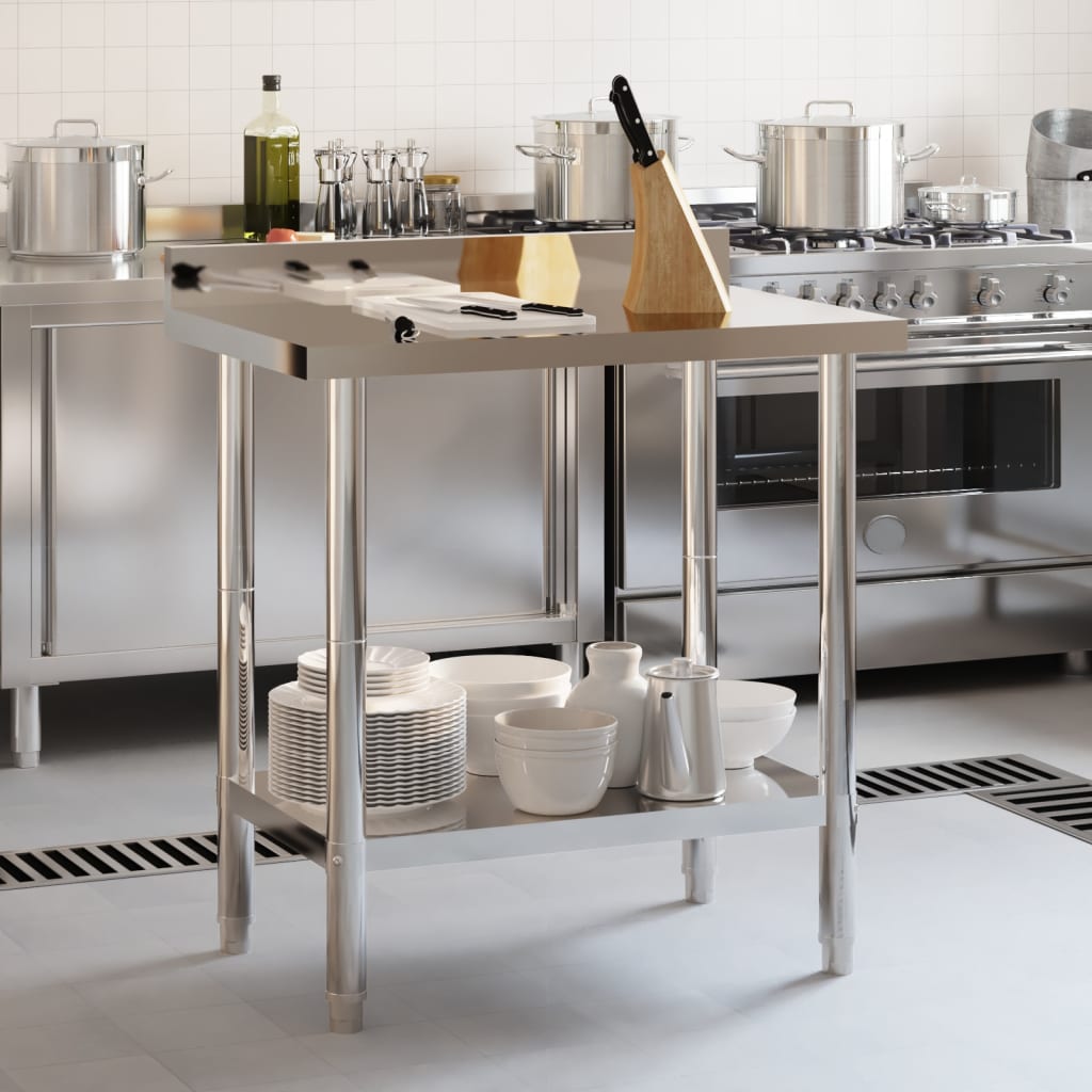 Kitchen Work Table with Backsplash 82,5x55x93 cm Stainless Steel