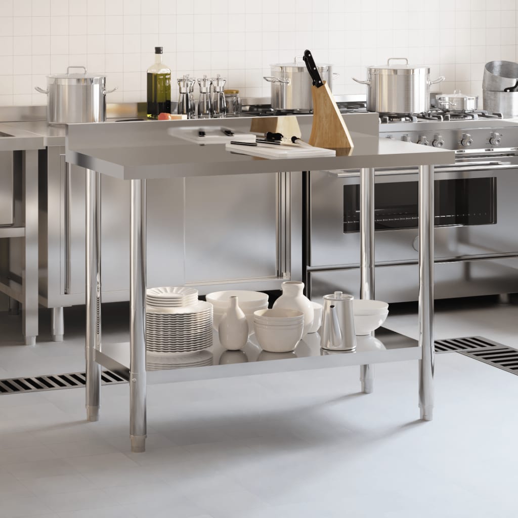 Kitchen Work Table with Backsplash 110x55x93 cm Stainless Steel