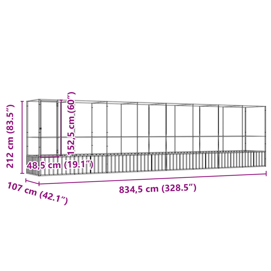 Aviary with Extension Silver 834,5x107x212 cm Steel