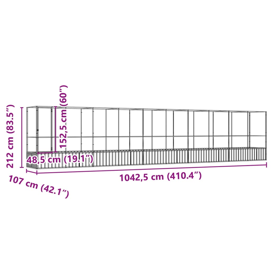 Aviary with Extension Silver 1042,5x107x212 cm Steel