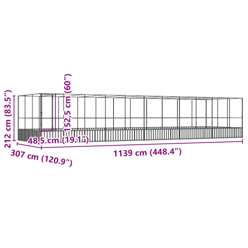 Aviary with Extension Silver 1139x307x212 cm Steel