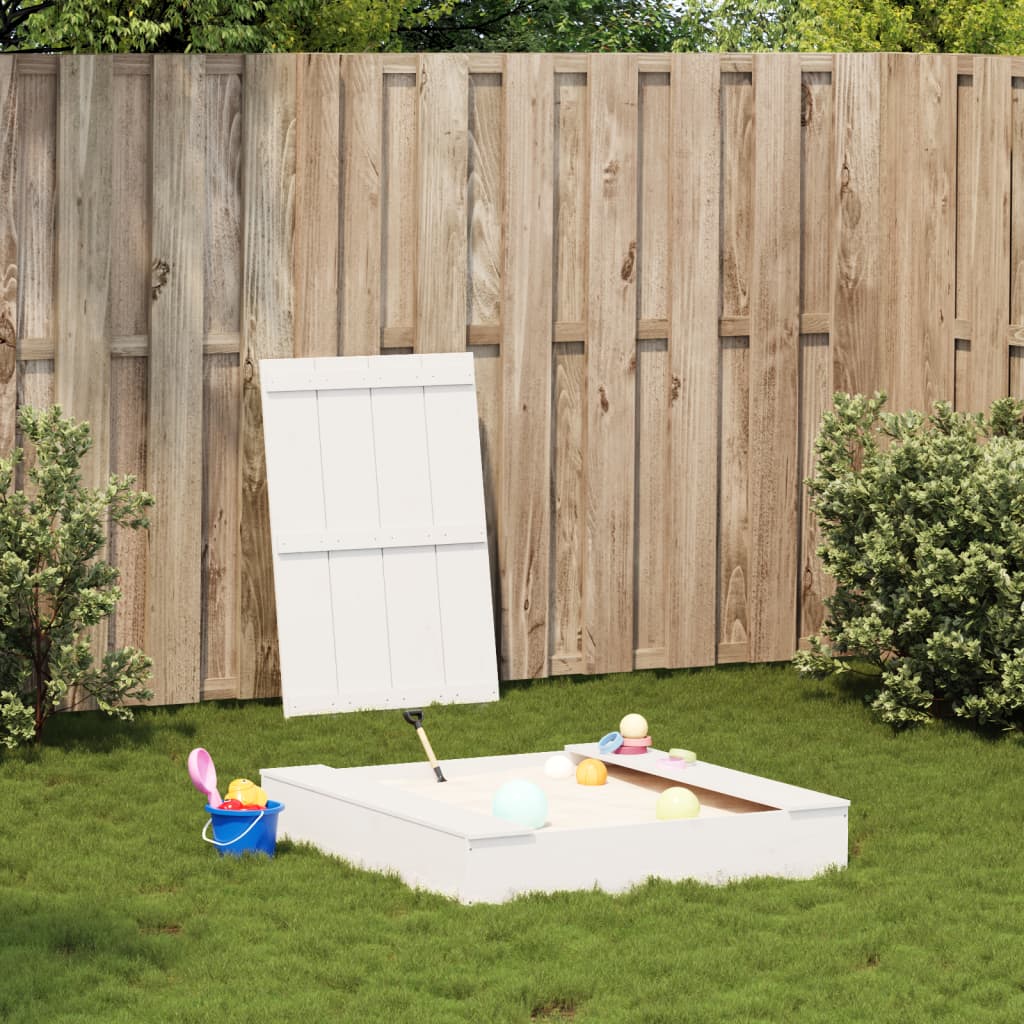 Sandpit with Cover White 111x111x19,5 cm Solid Wood Pine