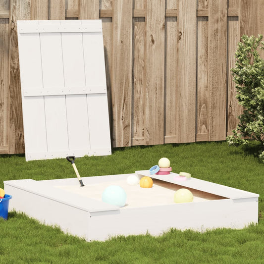 Sandpit with Cover White 111x111x19,5 cm Solid Wood Pine