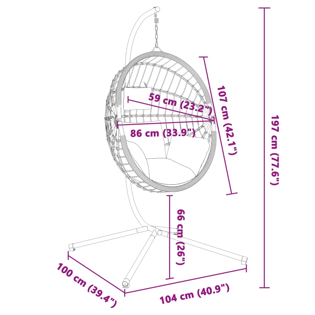 Hanging Egg Chair with Stand Anthracite Rattan and Steel