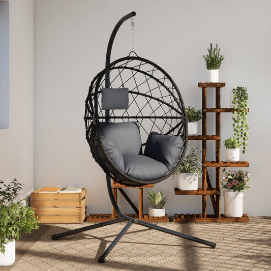 Hanging Egg Chair with Stand Anthracite Rattan and Steel