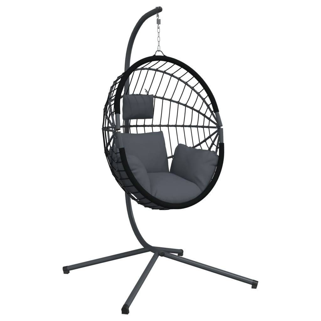 Hanging Egg Chair with Stand Anthracite Rattan and Steel