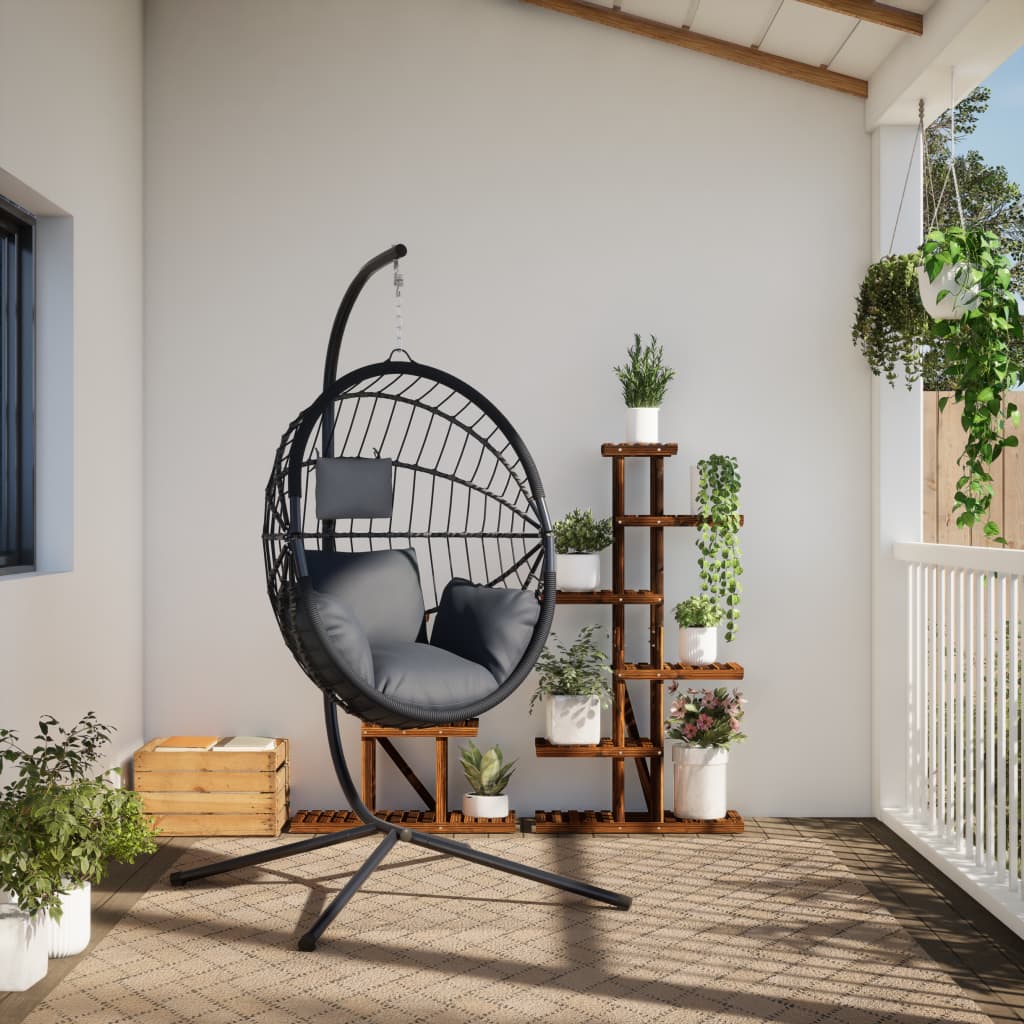 Hanging Egg Chair with Stand Anthracite Rattan and Steel