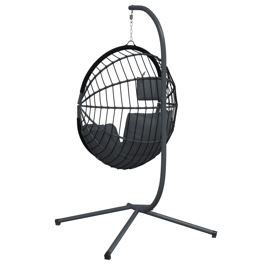 Hanging Egg Chair with Stand Anthracite Rattan and Steel