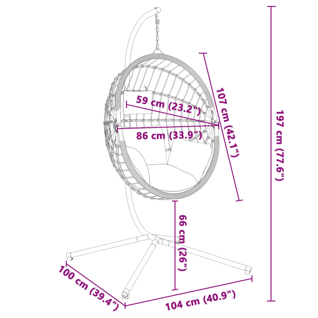 Hanging Egg Chair with Stand Anthracite Rattan and Steel