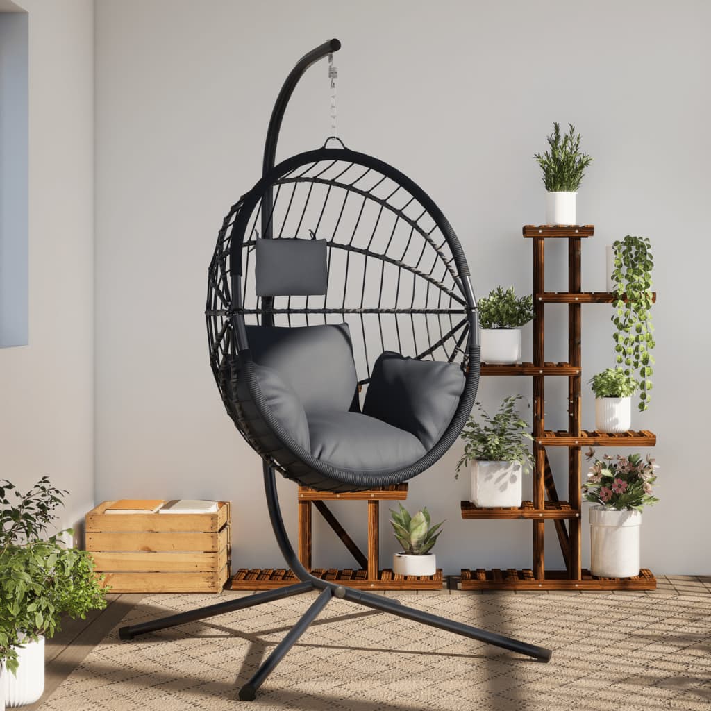 Hanging Egg Chair with Stand Anthracite Rattan and Steel