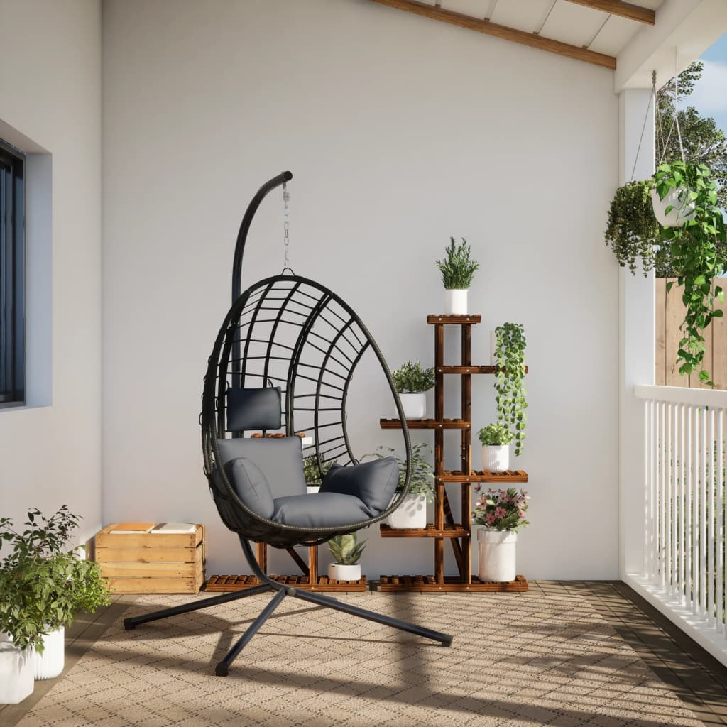 Hanging Egg Chair with Stand Anthracite Rattan and Steel