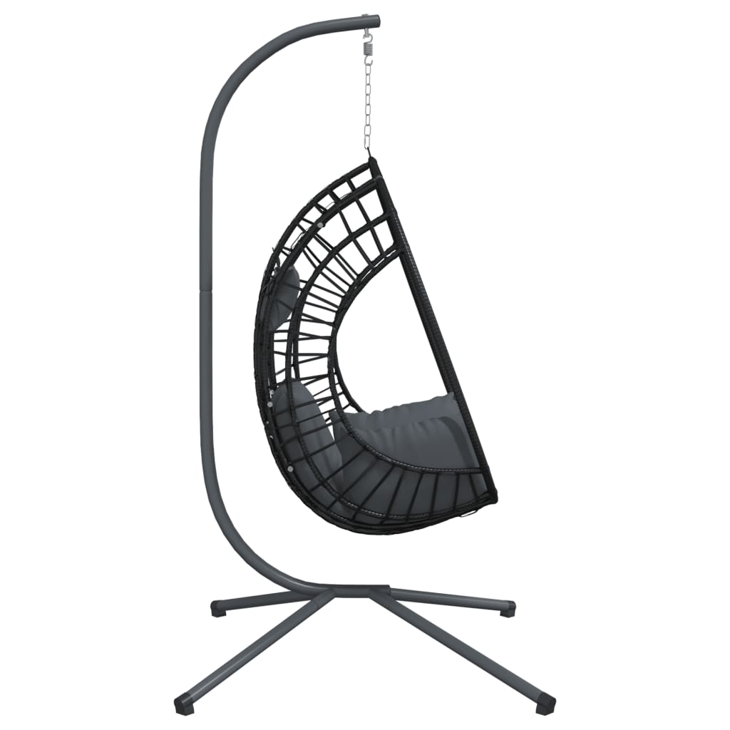 Hanging Egg Chair with Stand Anthracite Rattan and Steel