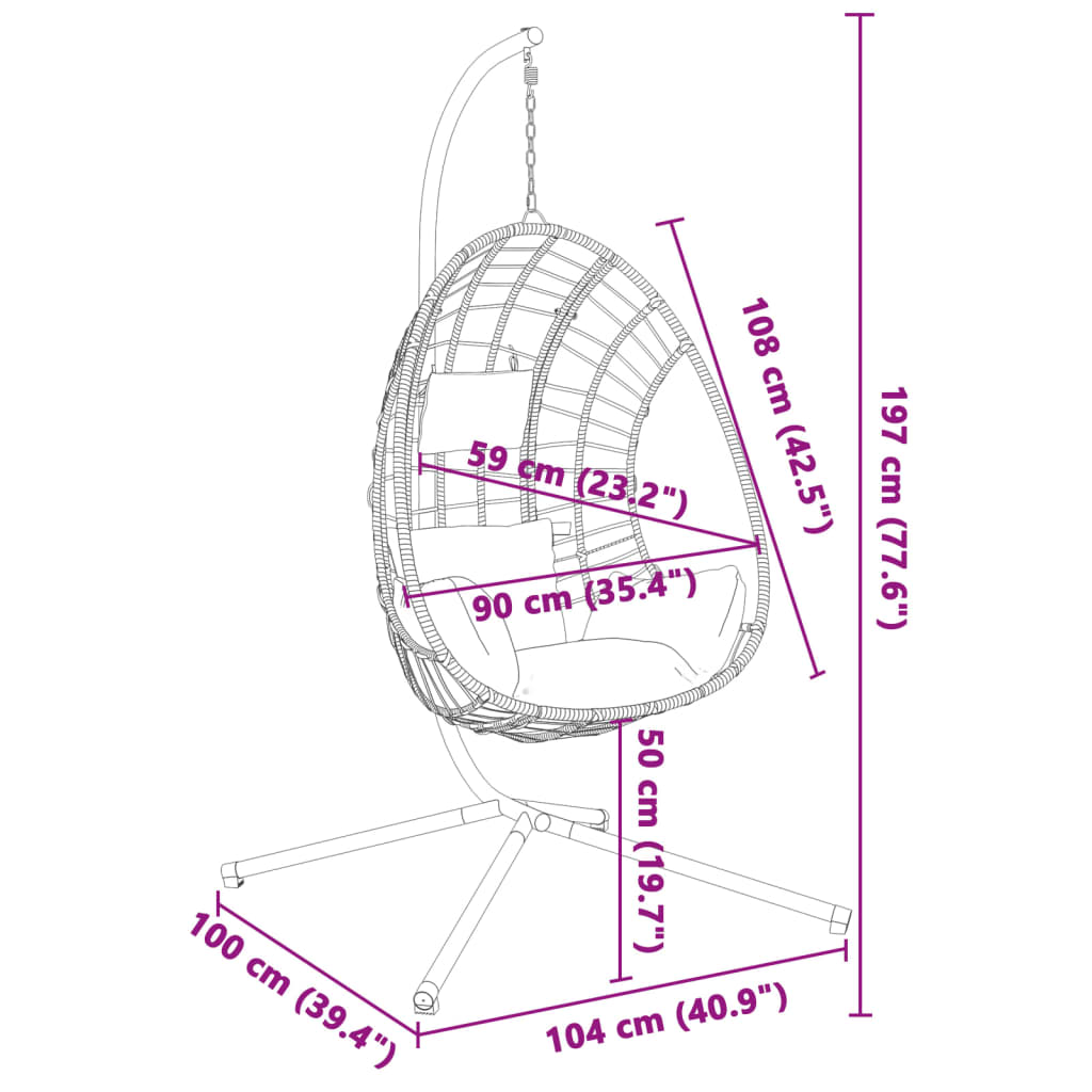 Hanging Egg Chair with Stand Anthracite Rattan and Steel