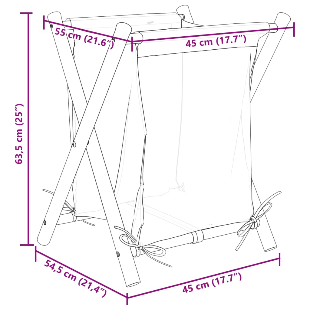 Laundry Basket Cream White 45x55x63,5 cm Bamboo