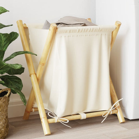 Laundry Basket Cream White 45x55x63,5 cm Bamboo