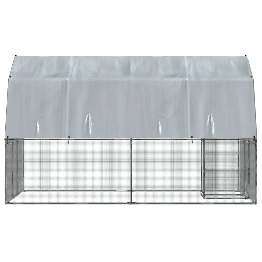 Chicken Cage with Roof and Door Silver Galvanised Steel