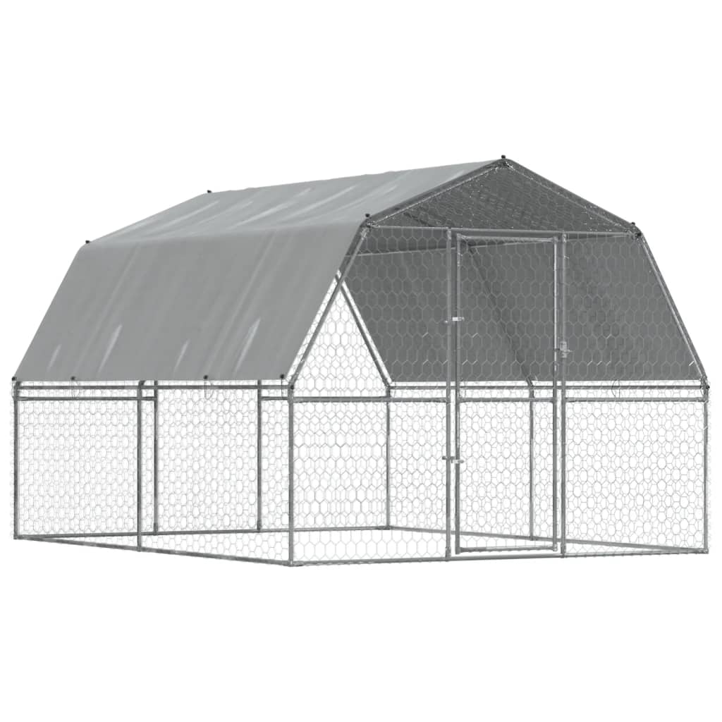 Bird Cage with Roof and Door Silver Galvanised Steel