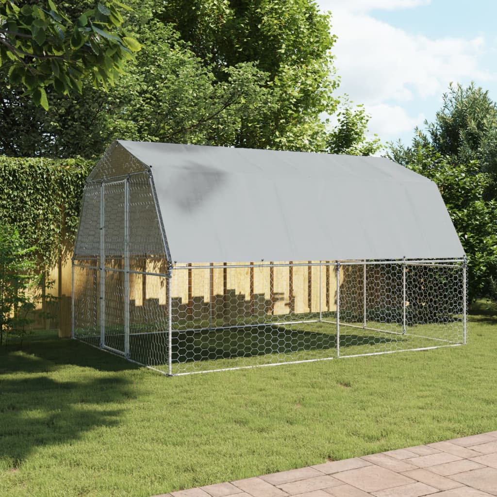 Bird Cage with Roof and Door Silver Galvanised Steel