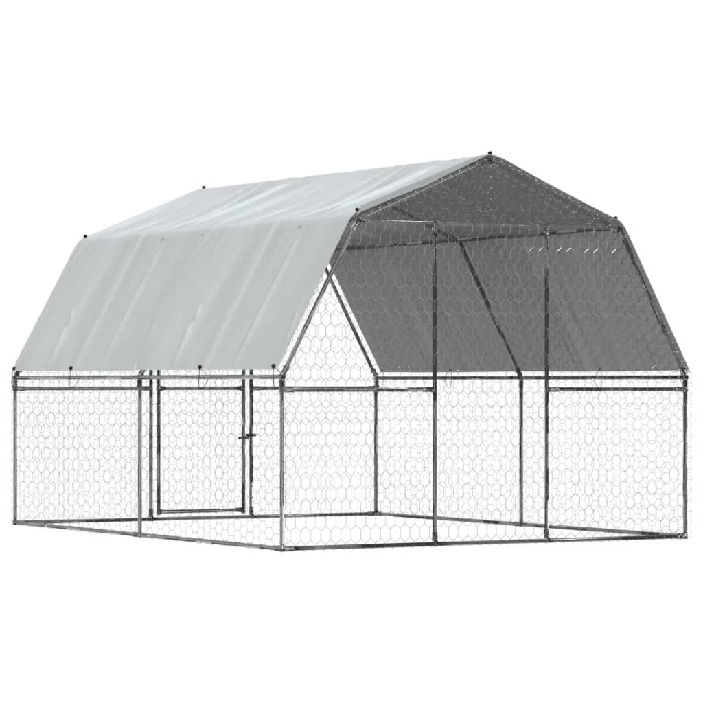 Bird Cage with Roof and Door Silver Galvanised Steel