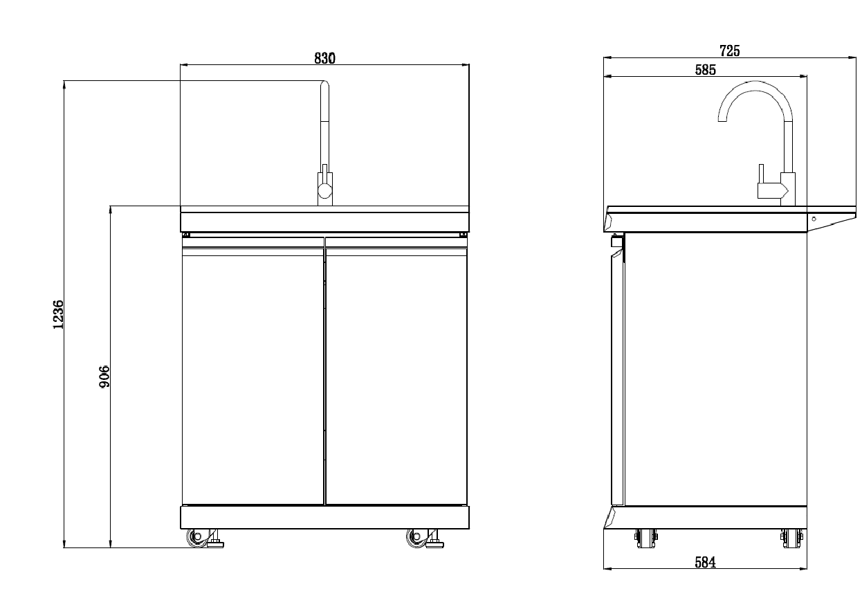 Kingsley 6-Burner Outdoor BBQ Kitchen + 21” Smoker Module: Black Stainless Steel, Stone Bench, Fridge, Sink, Height Adjustable, Rotisserie with BBQ Cover