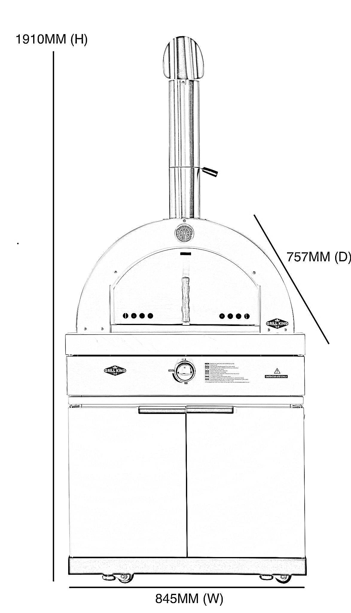 22” Gas Pizza Oven Module: Rockpool Black Inc Pizza Oven, Trolley, Cabinet Shelves, Castors, Twin Pizza Level, Pizza Peel