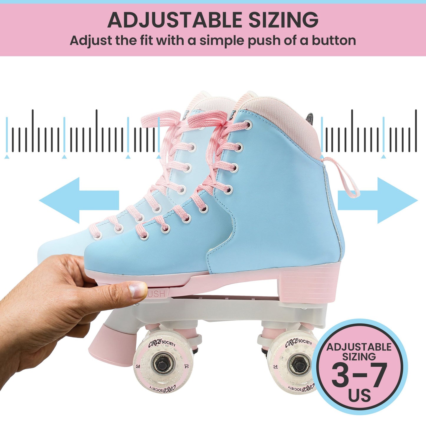 Circle Society Adjustable Kids Quad Roller Skates - Cotton Candy