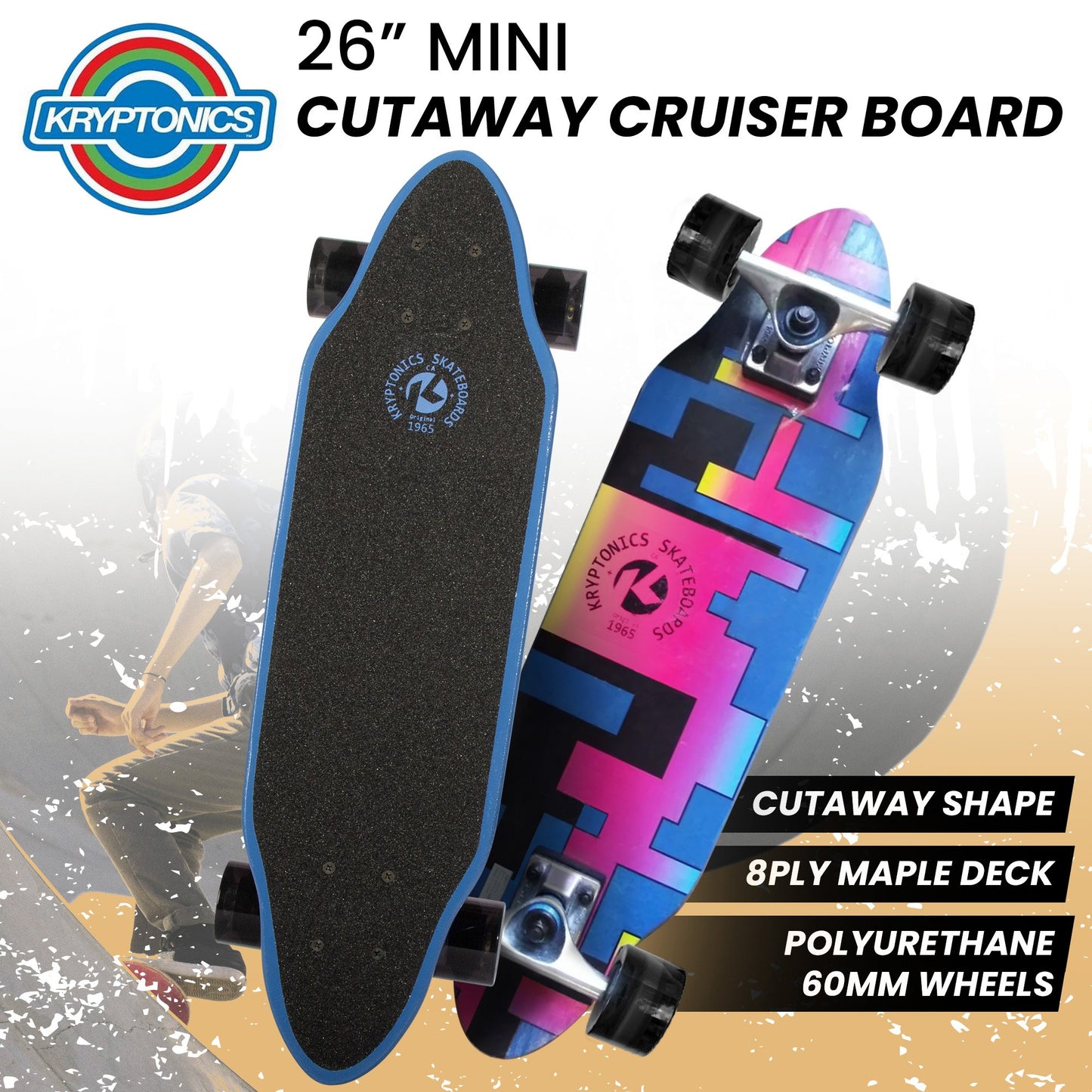 Kryptonics 26-inch Mini Cutaway Cruiser Board - 89 IS Fine