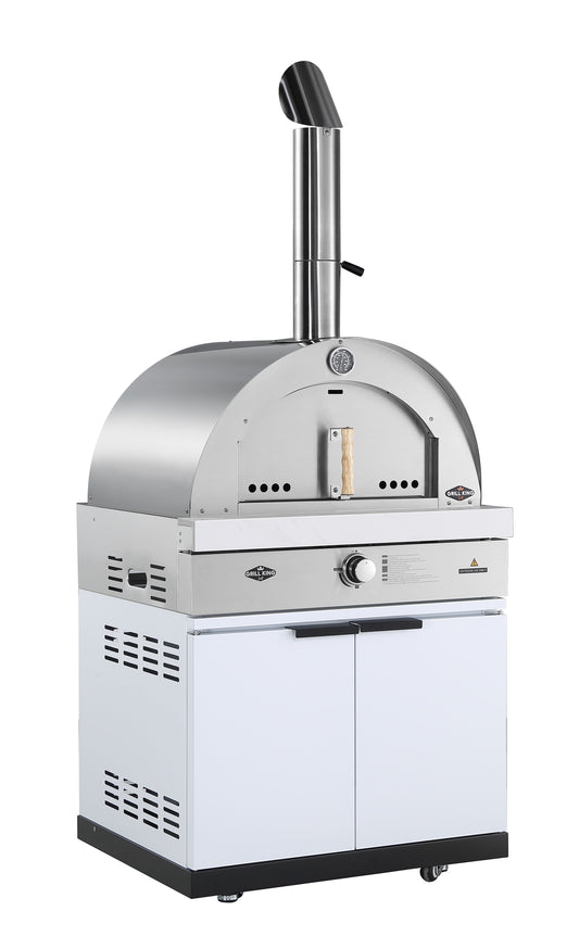 22” Gas Pizza Oven Module: Rockpool White Inc Pizza Oven, Trolley, Cabinet Shelves, Castors, Twin Pizza Level, Pizza Peel