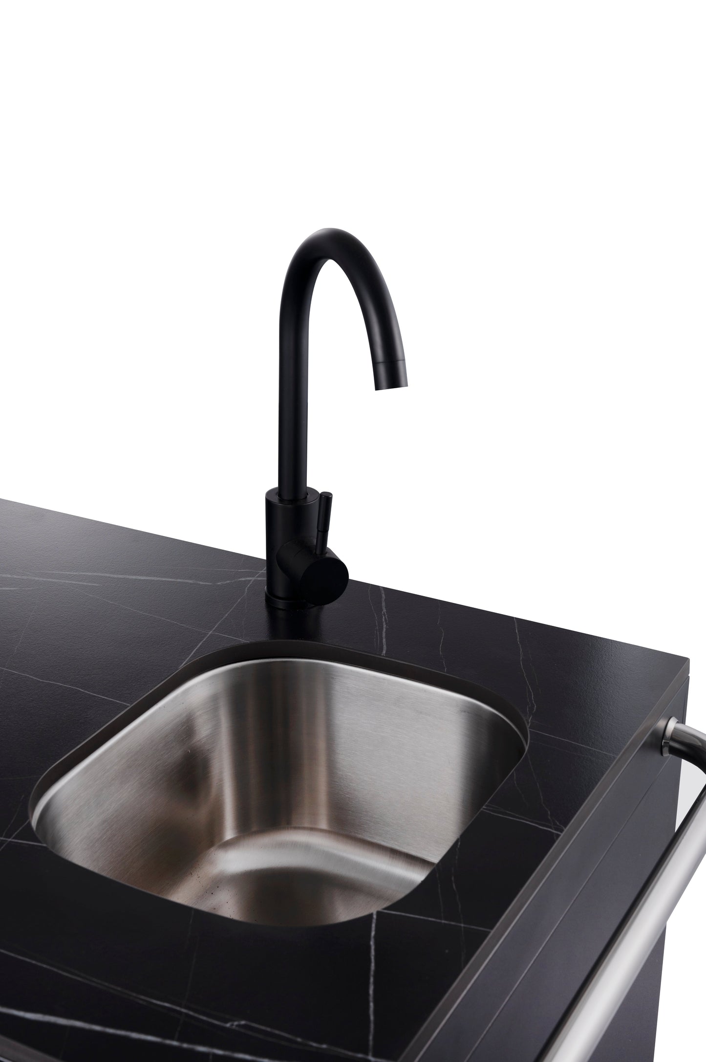 Black Felix 4B + Wok Designer BBQ Kitchen 2.8M: Fridge, Faucet, Sink, Side Wok, Storage Cupboard, Stone Benchtops