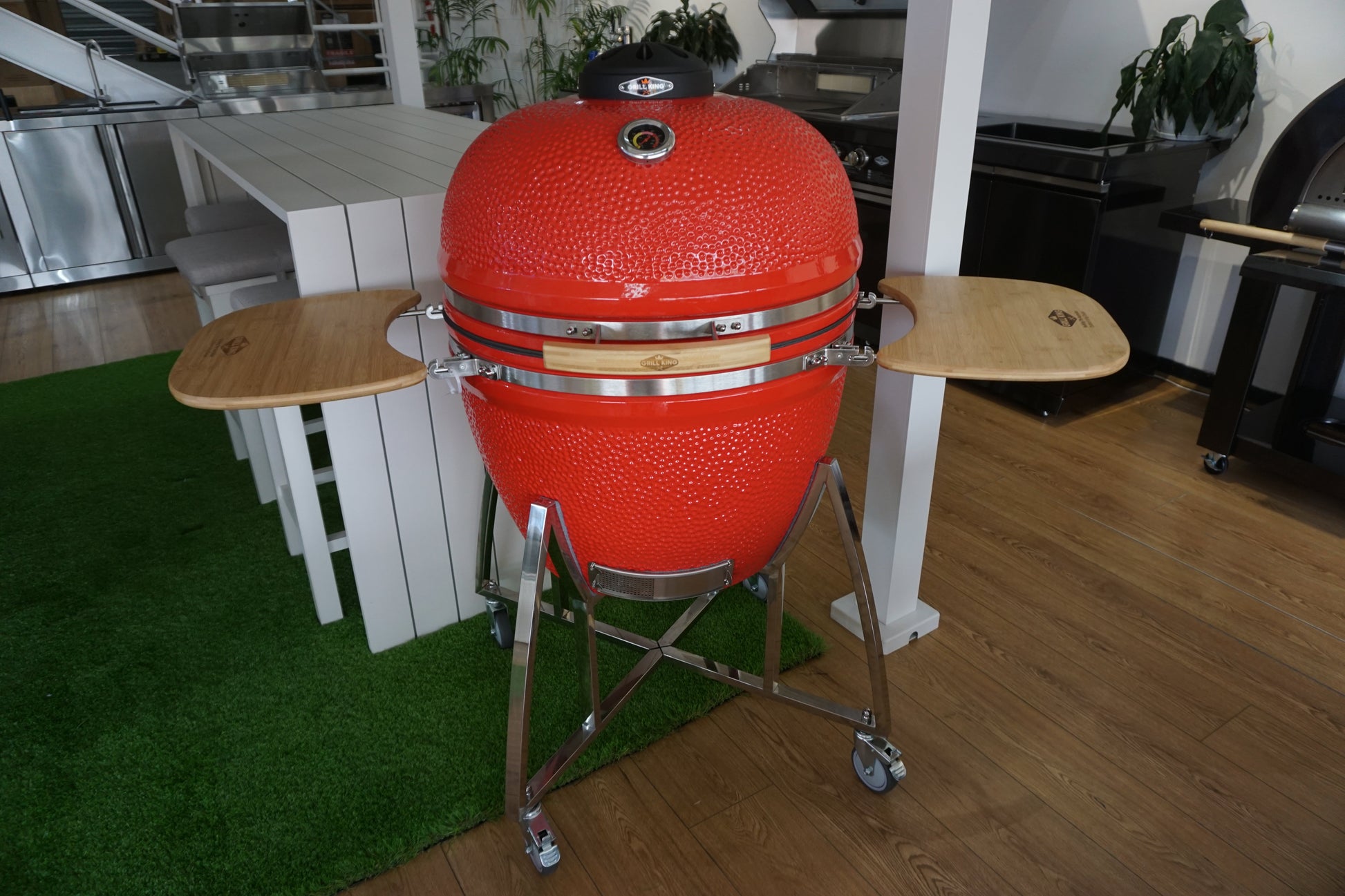 Grill King 27” Kamado Ceramic Charcoal Grill With Trolley & Side Tables