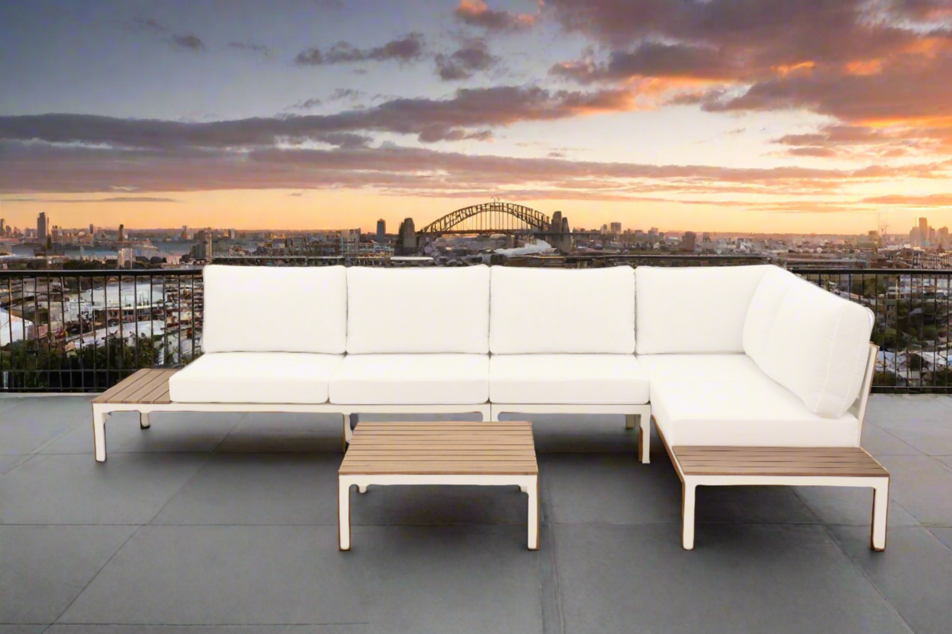 Outdoor Havana Package In White - Outdoor Aluminium & Acacia Modular Corner Lounge