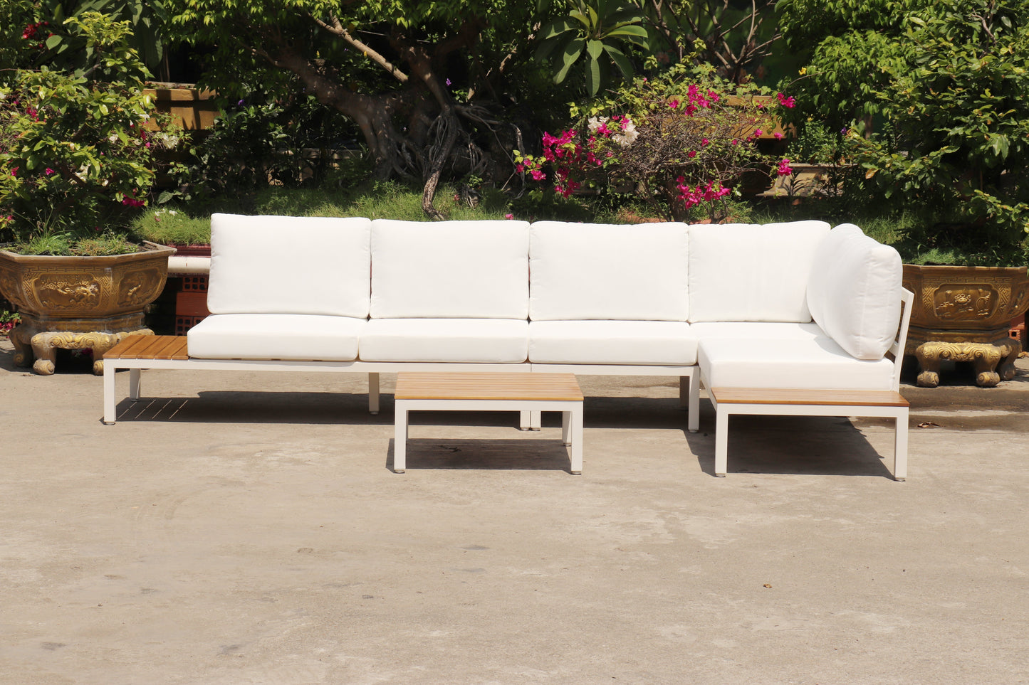 Outdoor Havana Package In White - Outdoor Aluminium & Acacia Modular Corner Lounge