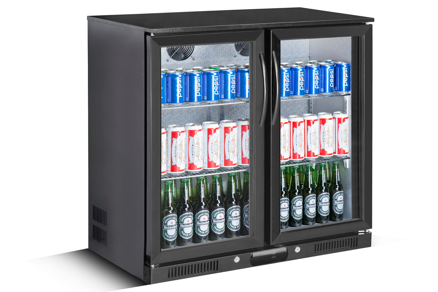 208L Double Door Under-bench Commercial Bar Wine Fridge Drinks Chiller in Black