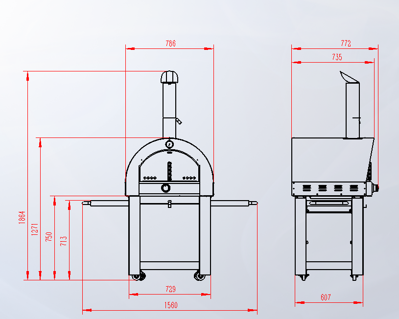 Grill King 22” Outdoor Gas Pizza Oven: Black Stainless Steel BBQ Pizza Oven Stone Trolley Large Pizza Oven Size