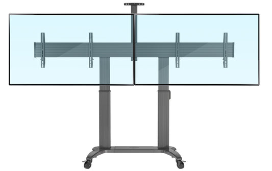 MOTORISED HEIGHT ADJUSTABLE DUAL SCREEN MOBILE CART 55 - 75 UP TO 136KG