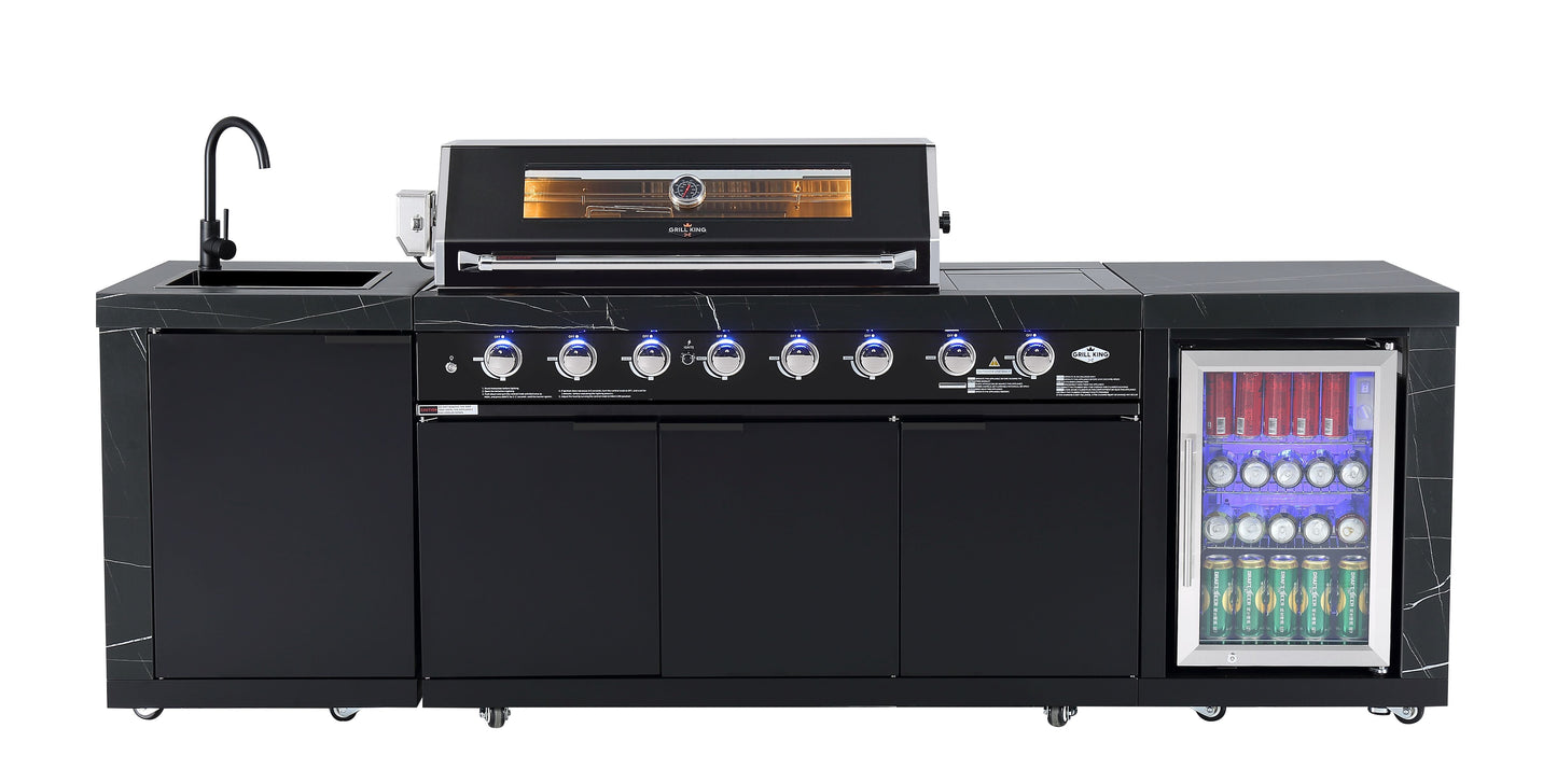 Rockpool Black 6B + 21” Kamado Smoker : Designer Outdoor Kitchen BBQ Package Inc Wok Burner, Fridge, Sink, Rotisserie & BBQ Covers