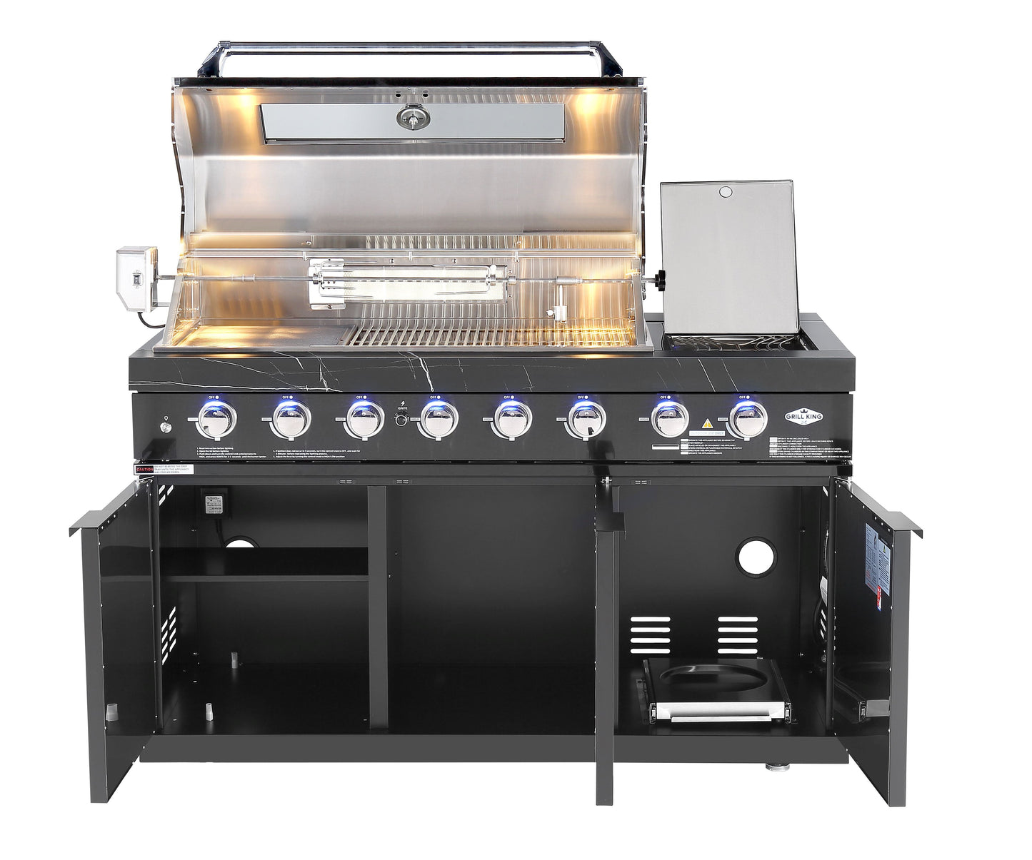 Rockpool Black 6B + 188L Kegerator : Designer Outdoor Kitchen BBQ Package Inc Wok Burner, Fridge, Sink, Rotisserie & BBQ Covers.