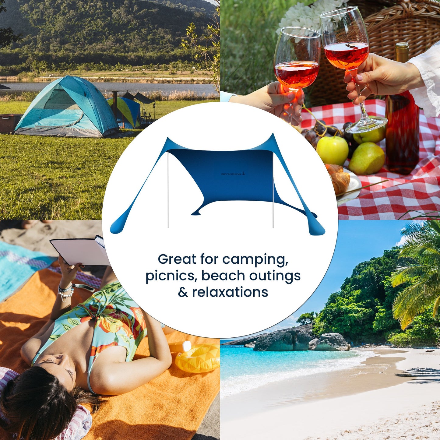 Wallaroo Beach Tent Canopy Sunshade 2m x 2m - Blue