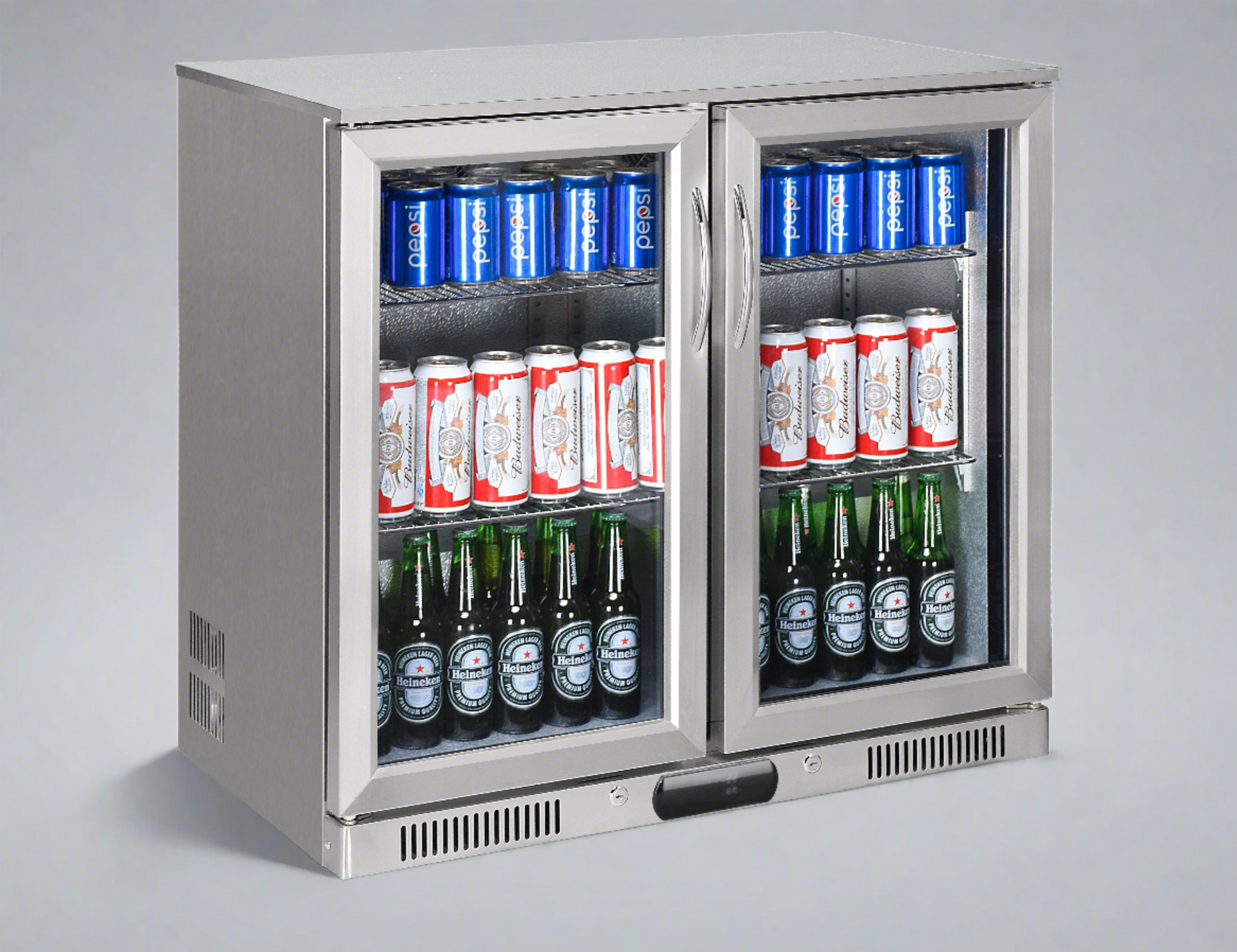 2-Door Stainless Steel Under Counter Can Cooler Wine Bar Fridge 208L