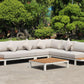 ARI Ralph White Hampton Corner Set - Outdoor Aluminium & Acacia Modular Corner Lounge White Aluminium with White Fabric