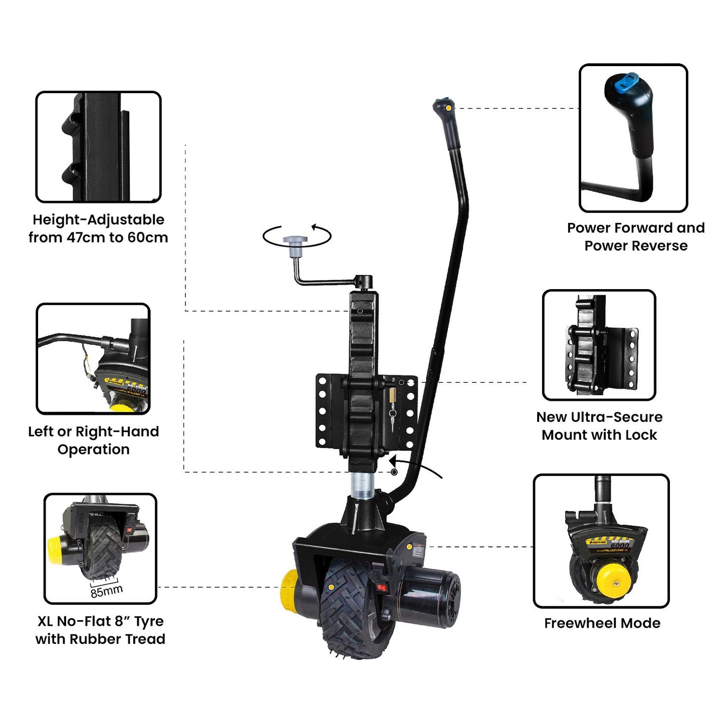 Gen3 Mini Mover 12V 550W Electric Motorised Jockey Wheel - Black