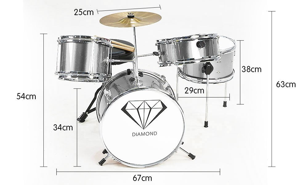 Childrens 4pc Drum Kit - Silver