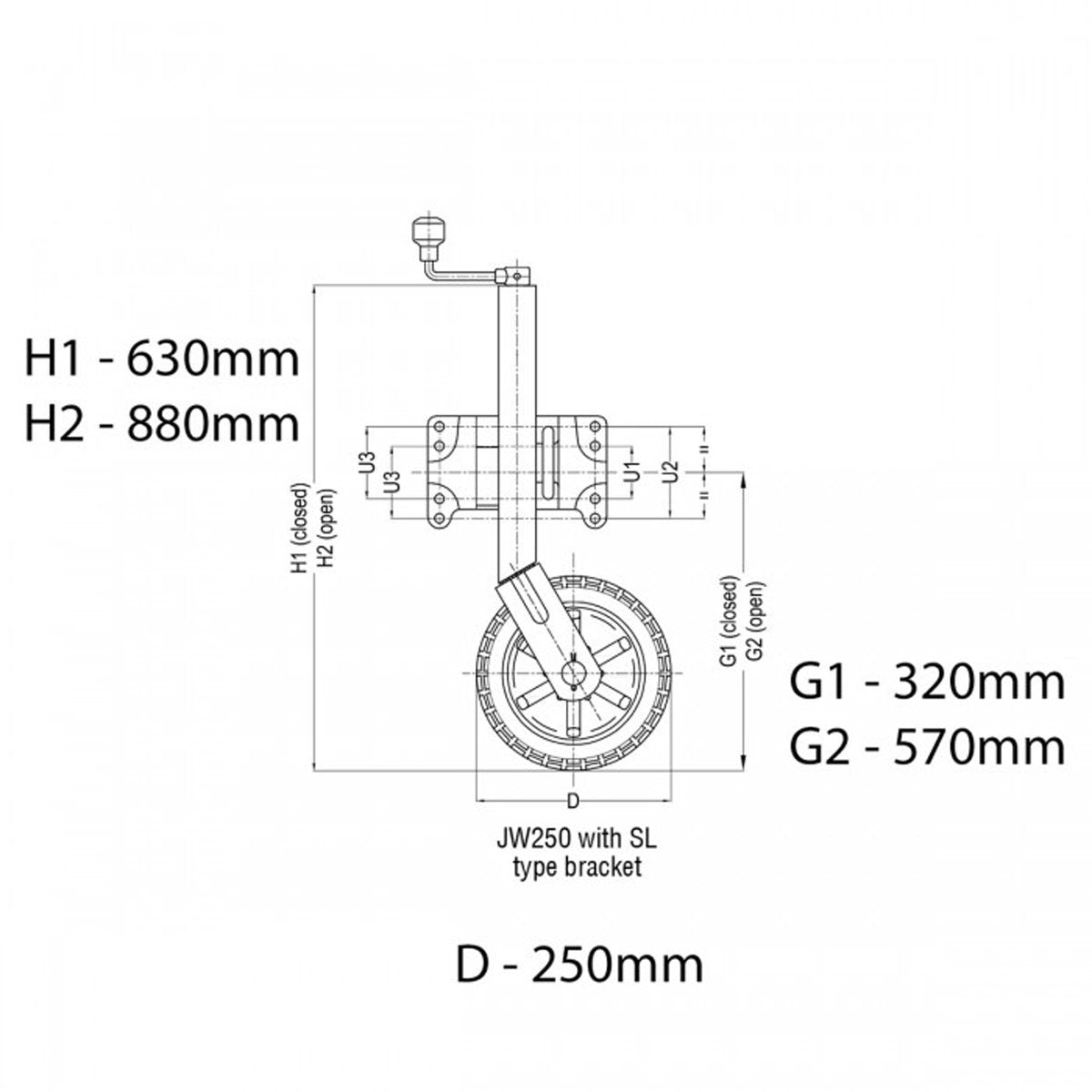 AL-KO 10in 623660XP3 Heavy-Duty Solid Tyre Jockey Wheel