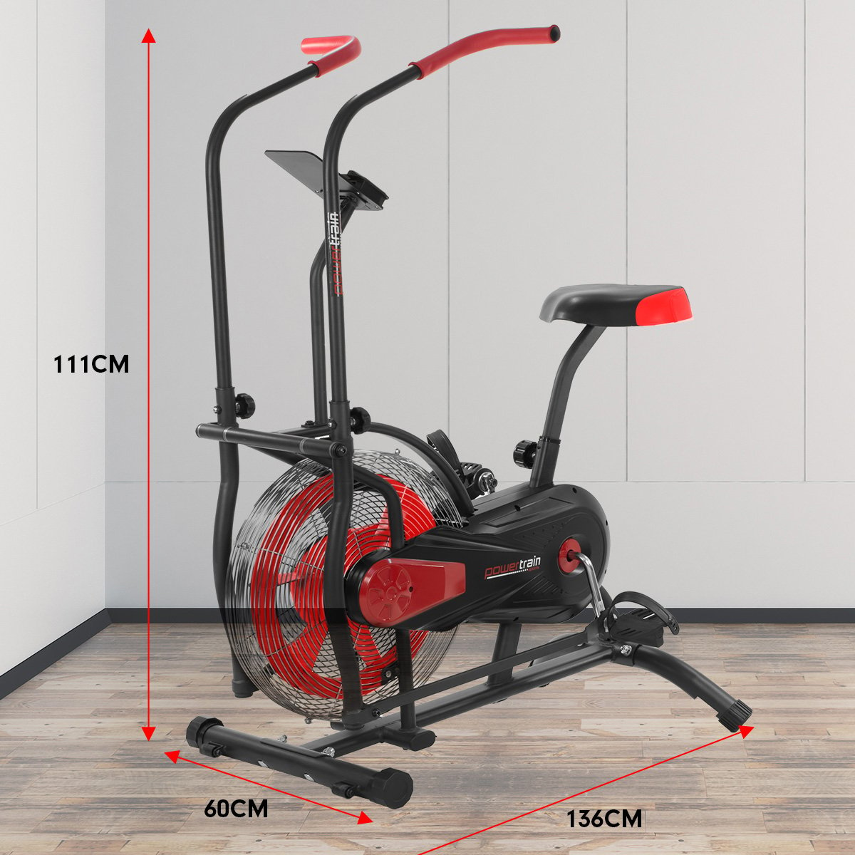 Powertrain Air Resistance Fan Exercise Bike for Cardio - Red