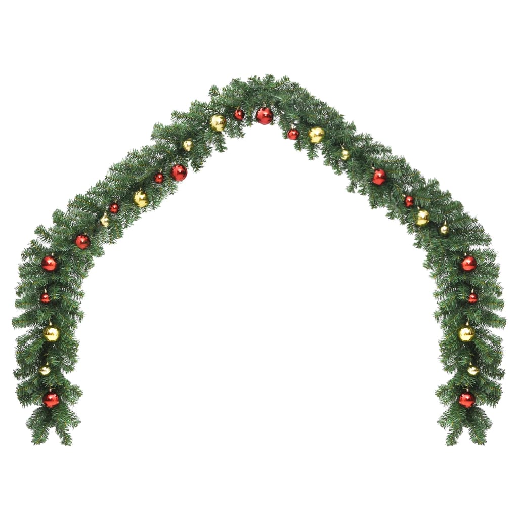 Christmas Garland Decorated with Baubles and LED Lights 10 m