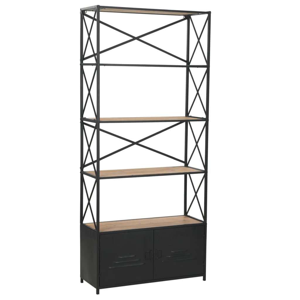Bookcase Solid Firwood and Steel 80x32,5x180 cm