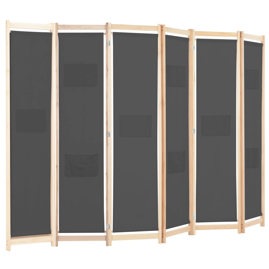 6Panel Room Divider Grey 240x170x4 cm Fabric